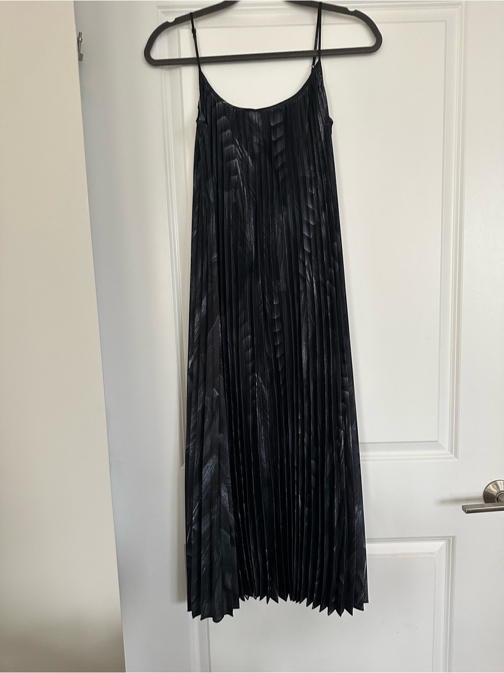 All Saints Black Pleated Maxi Slip Dress